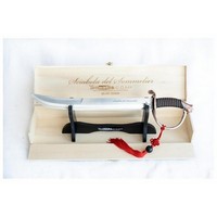 photo YesEatIs - Sommelier's saber with bronze handle - Display box and wooden pedestal 16